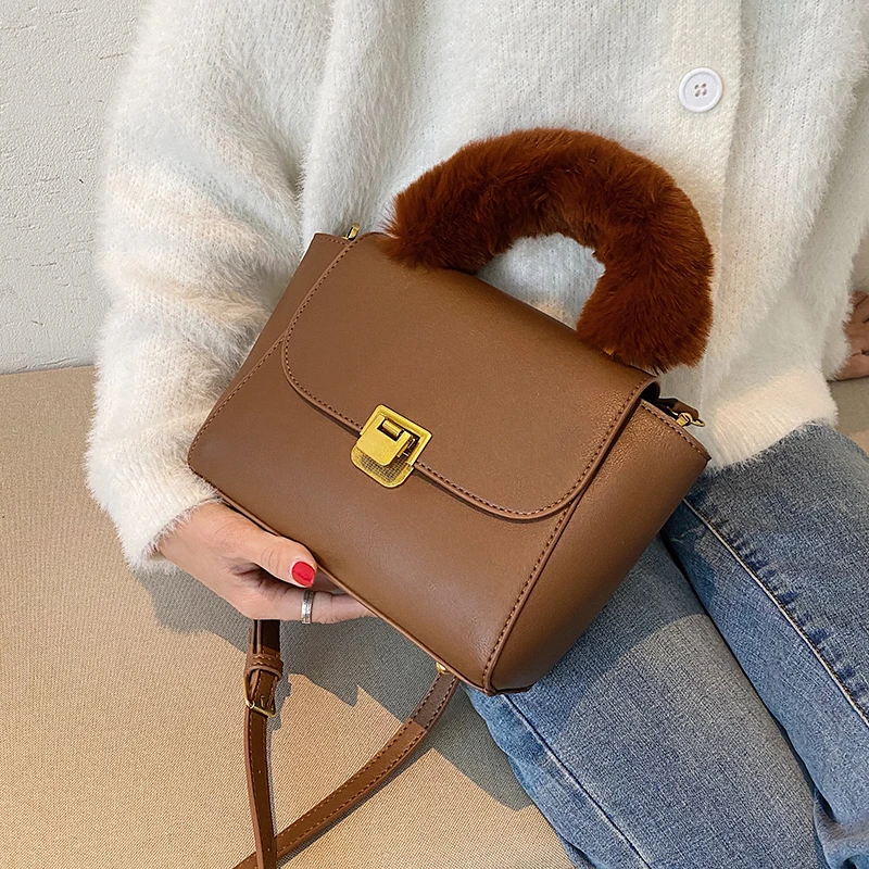 

с доставкой Faux Fur Simplicity Shoulder Handle Small PU Leather Crossbody Bags 2020 Shoulder and Purses Women's Hand Bag